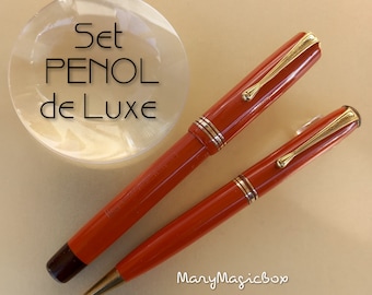 Penol De Luxe Set Danish Coral Red – Vintage Bleistift N2 – und Füllfederhalter 1936 – AUSGEZEICHNETER Schreibzustand