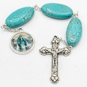 Ave Maria Türkis Chaplet Katholische Hingabe Marian Mariologie Jungfrau Maria Golden Ave Maria Gebet Theotokos Magnesit Chaplets zum Verkauf Gott
