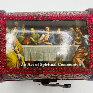 Act of Spiritual Communion Rosary Box chaplet Holder Pyx The Last Supper Holy Eucharist Adoration Catholic Gift Confirmation Baptism Jesus