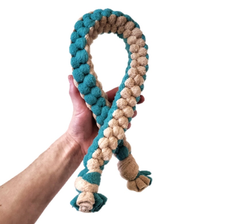 Dog Safe Fleece Tug Rope Teal and Tan Extra Durable Tug Toy Etsy