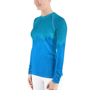 Eleuthera Watercolor Unisex Long Sleeve Rash Guard, Beachwear Shirt, Bathing Suit, Ultraviolet Sun Protection, Plus Size Swim Top to 3XL