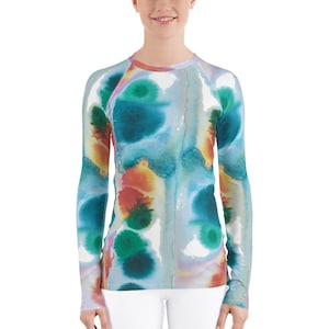 Mara&#39;amu Women&#39;s Long Sleeve Rash Guard, Tie Dye Pattern, Plus Size to 3XL, Scuba and Snorkel Sun Protection Shirt, Paddleboard Shirt