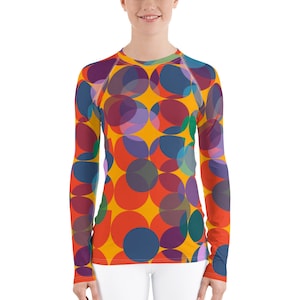 Cirque Women&#39;s Rash Guard with Geometric Pattern and Long Sleeves, Multi-Color BJJ and Martial Arts, Watersports and Scuba, Plus Size to 3XL