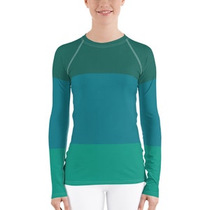 Oceana Color Block Rash Guard with Long Sleeves, Cruise Vacation UV Sun Protection, Plus Size to 3XL, Sailing and Watersports Rash Guard