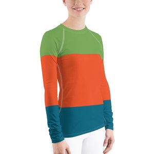 St. Barth Color Block Women&#39;s Rash Guard with Long Sleeves, Watersports and Fishing Rash Guard, Plus Size to 3XL, BJJ and MMA Shirt