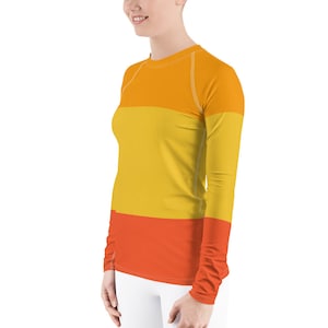 Citron Color Block Women&#39;s Rash Guard with Long Sleeves, BJJ and Mixed Martial Arts Shirt, Plus Size to 3XL, Swim, Scuba and Snorkel Shirt