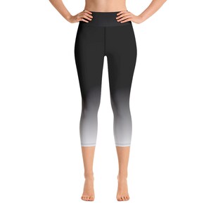 Black Sea Ombre Yoga Capri Leggings with High Waist for Yoga Workout or Gym, Watersports Capri Leggings, Fitness Leggings
