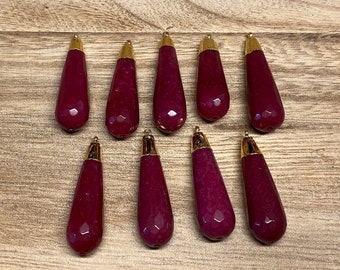 Dyed Faceted Ruby Drop Bead, Gold Electroplated, Small Pendant Beads for Necklace /Earring/Charm, Pendant for Chain, Jewelry Making Supplies