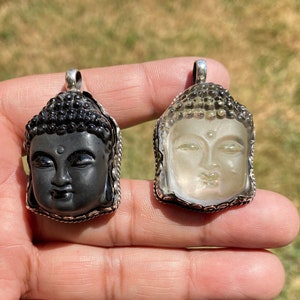 Sterling Silver Crystal Buddha Head Pendant, Black Obsidian Buddha Head, Buddhist Jewelry, Yoga Pendant for Necklace, Spiritual Jewelry