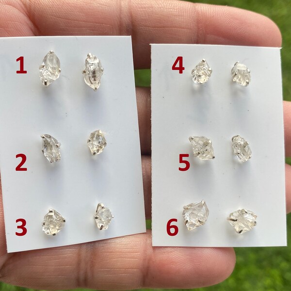 Rough Herkimer Diamond Stud Earrings, 92.5 Sterling Silver Ear Studs, Healing Crystal Earring, Natural Gemstone Jewelry, Anniversary Gift