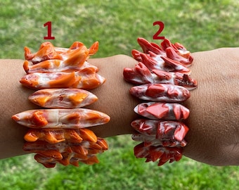 Stretch Natural Spiny Oyster Shell Elastic Bracelet, Orange or Red Shell, Collectible Art & Jewelry, Southwestern Bracelet, Gifts Idea