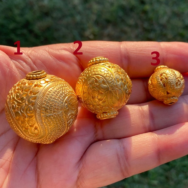 Hand Carved Himalayan Dragon Bead, 18K Brushed Gold Overlay with Anti Tarnish, Guru Beads, Focal Bead, Center Bead, Himalayan Ethnic Jewelry