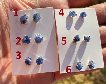 Raw Lapis Lazuli Stud Sterling Silver Earrings, Crystal Stud Earrings, September Birthstone, Gemstone Studs, Free Form Lapis Lazuli Earrings
