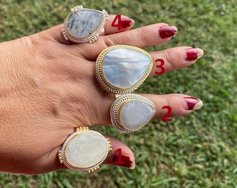 Two Tone Adjustable Moonstone or Shell Ring, Gold with Silver Overlay, Luxury Jewelry, Modern Design, Fashion Ring, Contemporary Jewelry