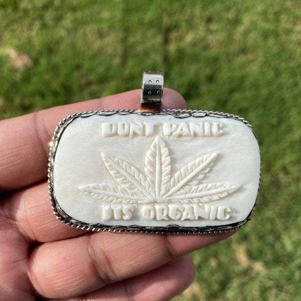 Weed Lovers Pendant, Hand Carved Bone Tibetan Silver, Marijuana Jewelry, Funny Jewelry,  Cannabis Leaf Pendant, Cannabis Pendant, Pot, CBD