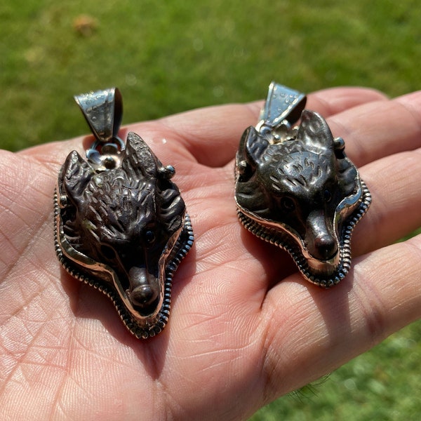 Fox Head carved Jasper or Labradorite Natural Stone Tibetan Silver Pendant, Jewelry Making, Necklace Pendant, Birthstone, Energy Stone