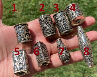 Tibetan Silver Large Focal Beads, Handcrafted Beads for Necklace or Bracelet, Guru Beads, Mala Beads, Nepal Bead, Tibetan Beads, Ethnic Bead