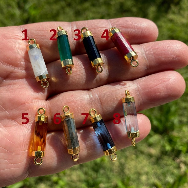 26X7 mm, Cylindrical Bar Double Bail Gemstone Connector, Faceted Gemstone, Gold Electroplated, Jewelry Making Supplies, Barrel Shape Charms