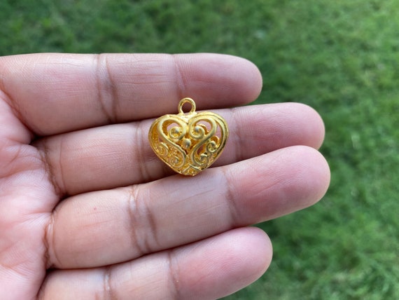 Heart Shape Charm,18k Brushed Gold Overlay Over Brass,gold Charm
