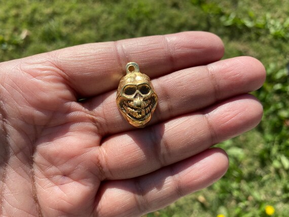 Small African Skull Pendent Charm, 18k Non Tarnish Brushed Gold