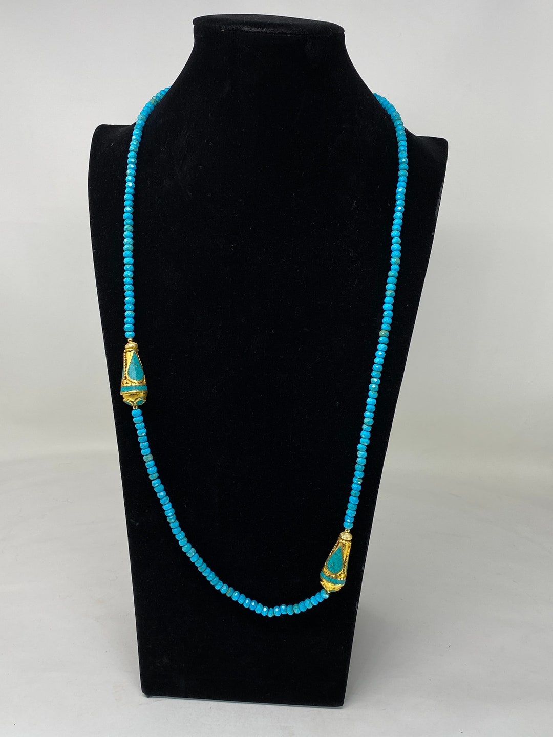 36 Long Turquoise Necklace 6mm Faceted Round Shapes Etsy