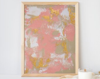 Abstract Wall Art Print | Light Pink and Gold Contemporary Floral Inspired Print | "Renewed" (Frame not included)