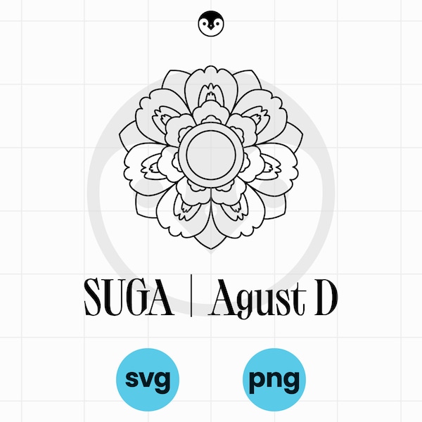 Fleur de manche SVG | png | Tour du monde du BTS Suga août D | Jour J D d'août | Fleur de lotus | Fichier Cricut pour t-shirts
