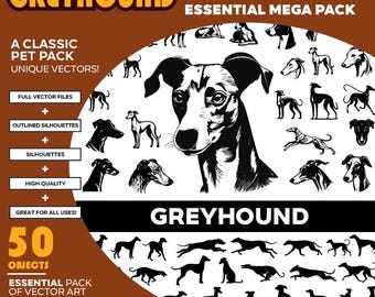 Greyhound Dog Vector Silhouette Mega Pack: 40+ Objects (SVG, PDF, EPS)