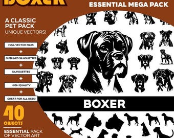 Boxer Dog Silhouette Vector Mega Pack: 40+ Objects (SVG, PDF, EPS)