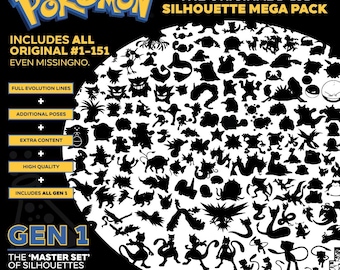 Pokemon Generation 1 1-151 Silhouette ULTIMATE MEGA PACK Vector for graphics or vinyl work