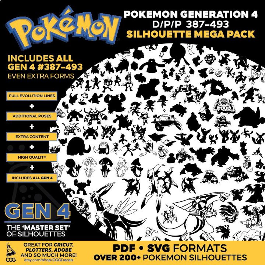 Pokemon Generation 4 387-493 Silhouette ULTIMATE MEGA PACK Vector for ...
