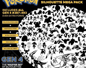 Pokemon Generation 4 387-493 Silhouette ULTIMATE MEGA PACK Vector for graphics or vinyl work