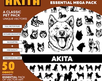 Akita Dog Vector Silhouette Mega Pack: 40+ Objects (PDF, SVG, EPS)