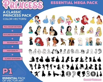 Princess ESSENTIAL VECTOR Bundle Pack Frozen, Moana, Tiana, Snow White, Princess PDF Svg
