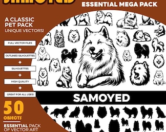 Samoyed Dog Vector Silhouette Mega Pack: 40+ Objects (PDF, SVG, EPS)