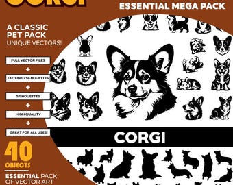 Pembroke Welsh Corgi Dog Vector Silhouette Mega Pack: 40+ Objects (SVG, PDF, EPS)