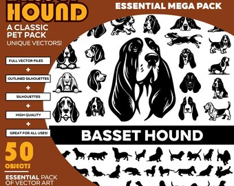 Basset Hound Dog Vector Silhouette Mega Pack: 40+ Objects (PDF, SVG, EPS)