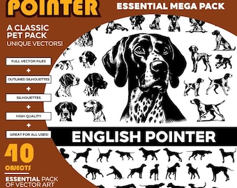 English Pointer Dog Vector Silhouette Mega Pack: 40+ Objects (PDF, SVG, EPS)