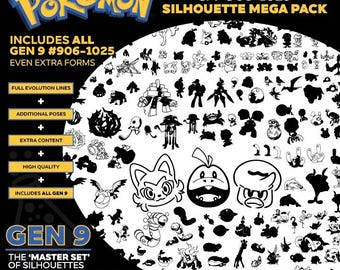 Pokemon Generation 9 906-1025 Silhouette ULTIMATE MEGA PACK Vector for graphics or vinyl work