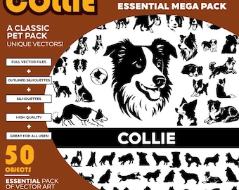 Collie Border Collie Dog Pet Vector Silhouette Mega Pack: 40+ Objects (PDF, SVG, EPS)