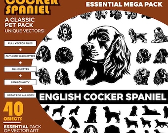 English Cocker Spaniel Dog Silhouette Vector Mega Pack: 40+ Objects (SVG, PDF, EPS)
