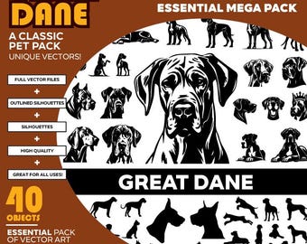 Great Dane Dog Vector Silhouette Mega Pack: 40+ Objects (SVG, PDF, EPS)