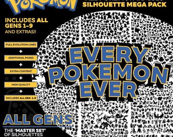 Pokemon ALL Generations 1-9 ULTIMATE PACK + Extras! Silhouette Vector art graphics vinyl