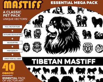Tibetan Mastiff Dog Vector Silhouette Mega Pack: 40+ Objects (PDF, SVG, EPS)