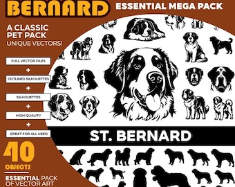 St. Bernard Pet Vector Silhouette Mega Pack: 40+ Objects (SVG, PDF, EPS)