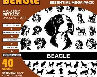Mega Pack Vectorial de Siluetas de Perros Beagle: Más de 40 objetos (SVG, PDF, EPS)
