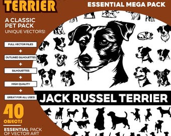 Jack Russell Terrier Dog Vector Silhouette Mega Pack: 40+ Objects (SVG, PDF, EPS)