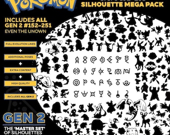 Pokemon Generation 2 152-251 Silhouette ULTIMATE MEGA PACK Vector for graphics or vinyl work