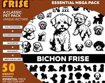 Bichon Frise Dog Vector Silhouette Mega Pack: 40+ Objects (PDF, SVG, EPS)
