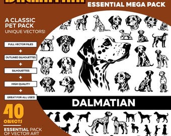 Dalmatian Pet Dog Vector Silhouette Mega Pack: 40+ Objects (SVG, PDF, EPS)